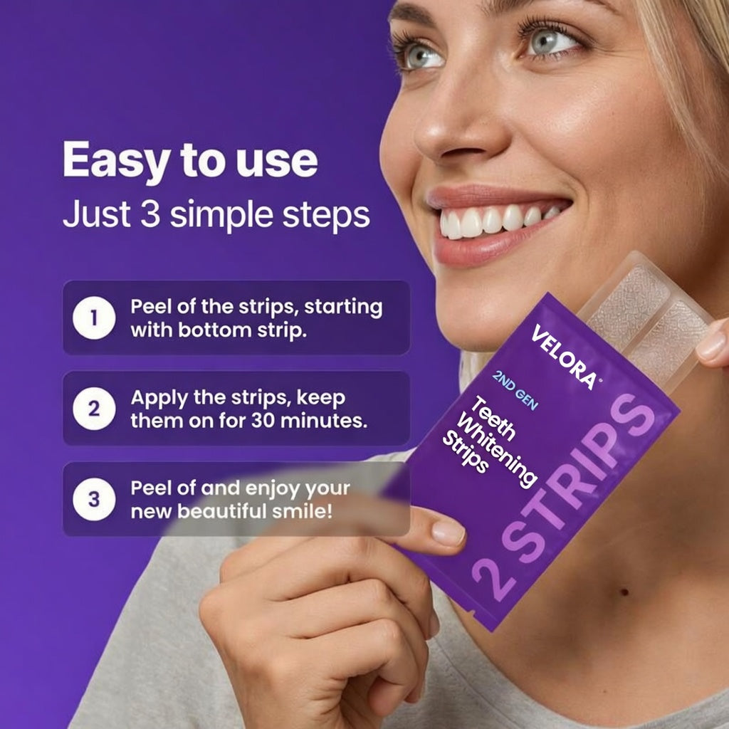 VELORA Purple Teeth Whitening Strips - 7/21 Whitening Sessions - Safe for Enamel - Non Sensitive Teeth Whitening - Peroxide-Free-JAY