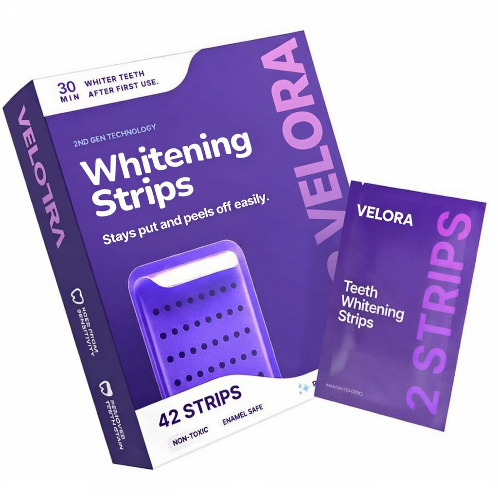 VELORA Purple Teeth Whitening Strips - 7/21 Whitening Sessions - Safe for Enamel - Non Sensitive Teeth Whitening - Peroxide-Free-JAY