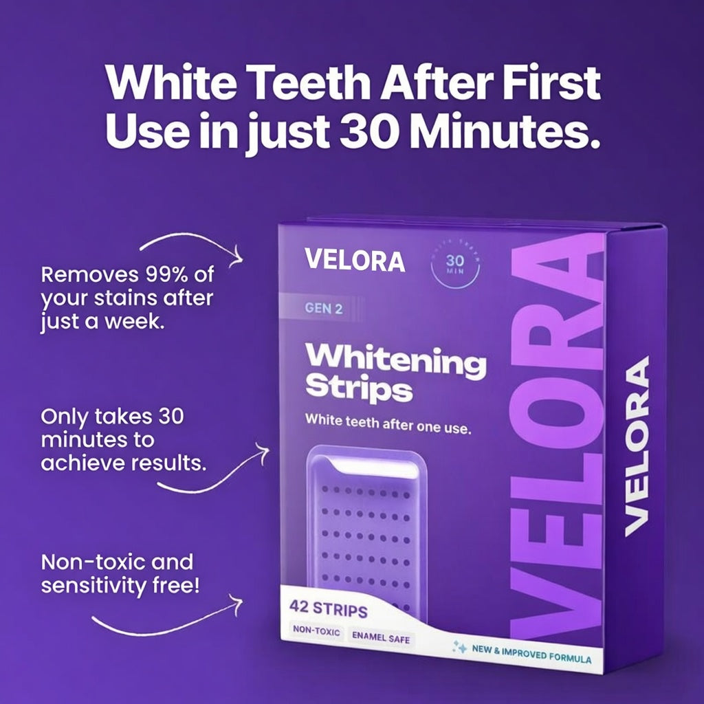 VELORA Purple Teeth Whitening Strips - 7/21 Whitening Sessions - Safe for Enamel - Non Sensitive Teeth Whitening - Peroxide-Free-JAY