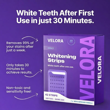 VELORA Purple Teeth Whitening Strips - 7/21 Whitening Sessions - Safe for Enamel - Non Sensitive Teeth Whitening - Peroxide-Free-JAY