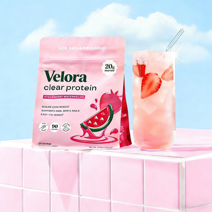 Refreshing and Delicious VELORA Nutrition Clear Protein Drink | Featuring 20g Protein, 90 Calories, 0g Sugar, a Collagen Blend, and a Light Fruity Flavor, Perfectly Crafted for Women-JAY