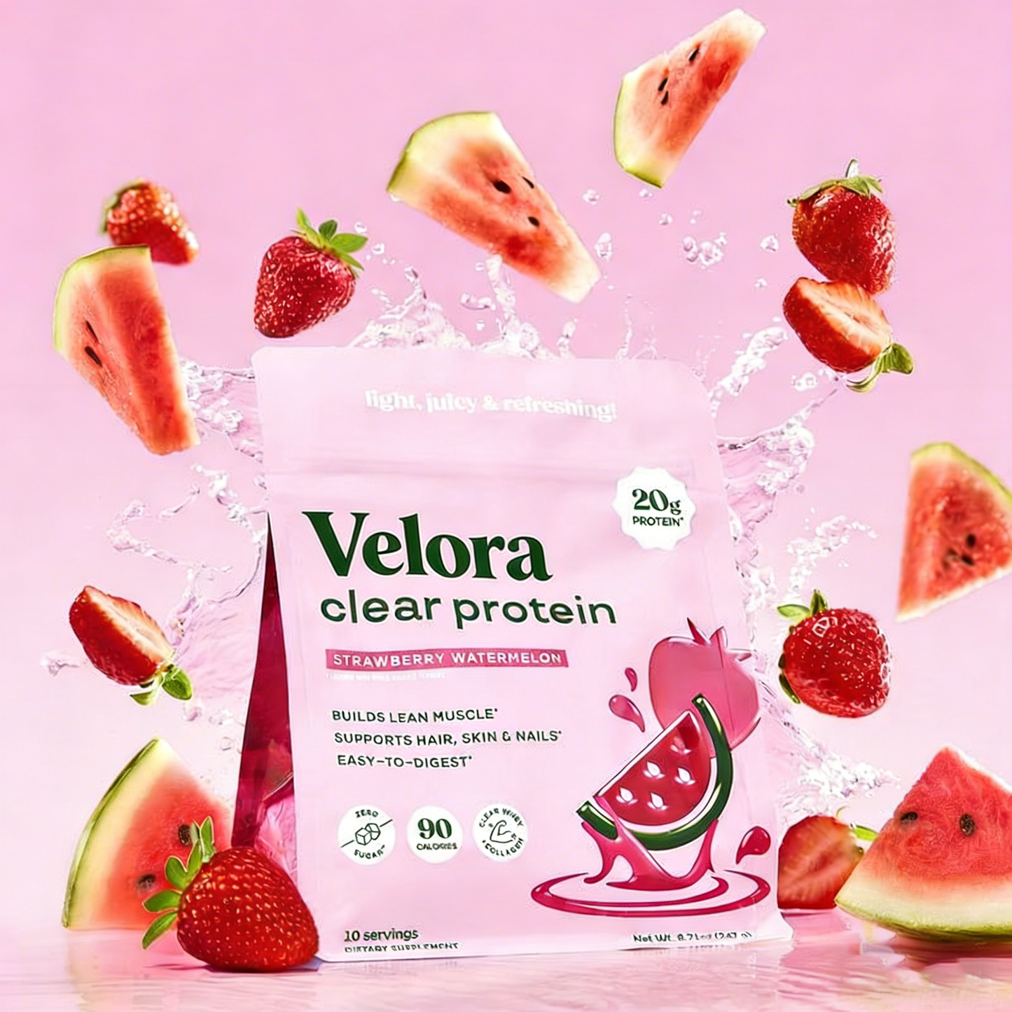 Refreshing and Delicious VELORA Nutrition Clear Protein Drink | Featuring 20g Protein, 90 Calories, 0g Sugar, a Collagen Blend, and a Light Fruity Flavor, Perfectly Crafted for Women-JAY