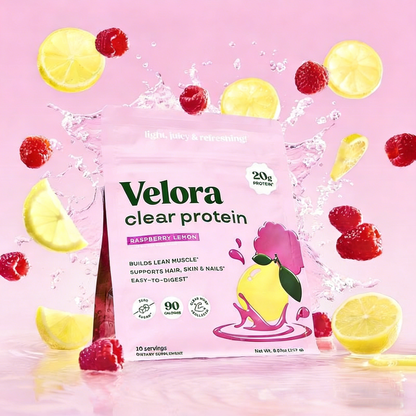 Refreshing and Delicious VELORA Nutrition Clear Protein Drink | Featuring 20g Protein, 90 Calories, 0g Sugar, a Collagen Blend, and a Light Fruity Flavor, Perfectly Crafted for Women-JAY